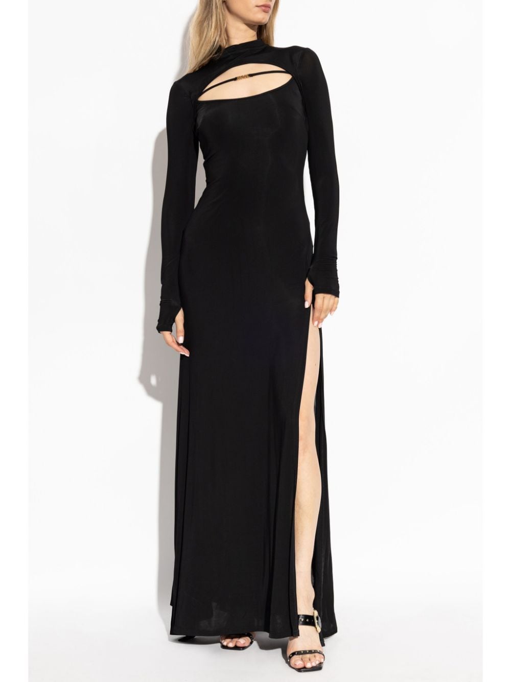 Shop Versace Jeans Couture Cut-out Detailed Midi Dress In Schwarz