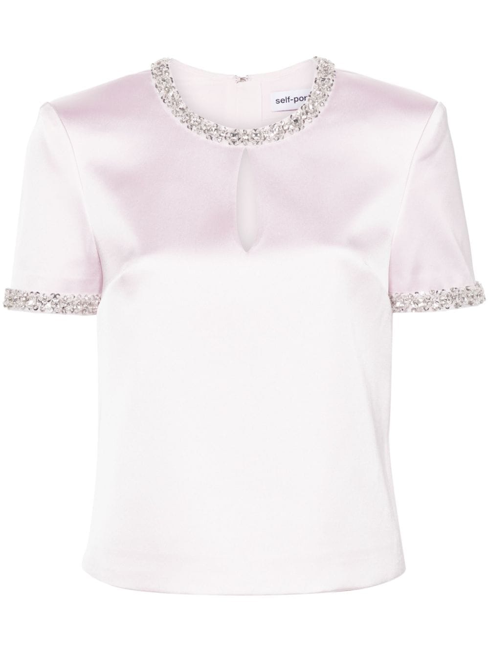 Shop Self-portrait Crystal-embellished Satin Blouse In 粉色