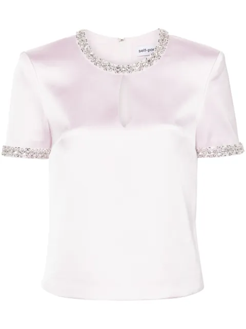 Self-Portrait crystal-embellished satin blouse