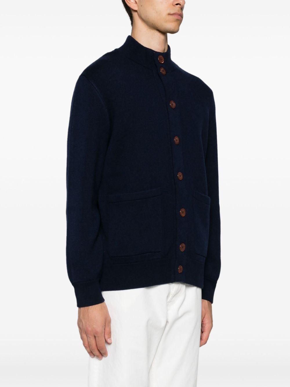 Shop Brunello Cucinelli Mock-neck Cardigan In Blue