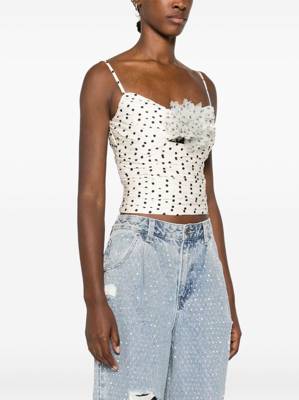 Shop Self-portrait Polka-dot Top In 中性色