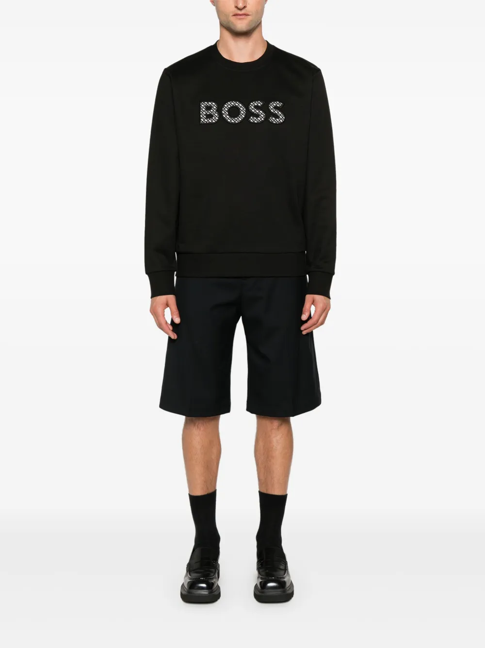 BOSS Sweater met logopatch - Zwart