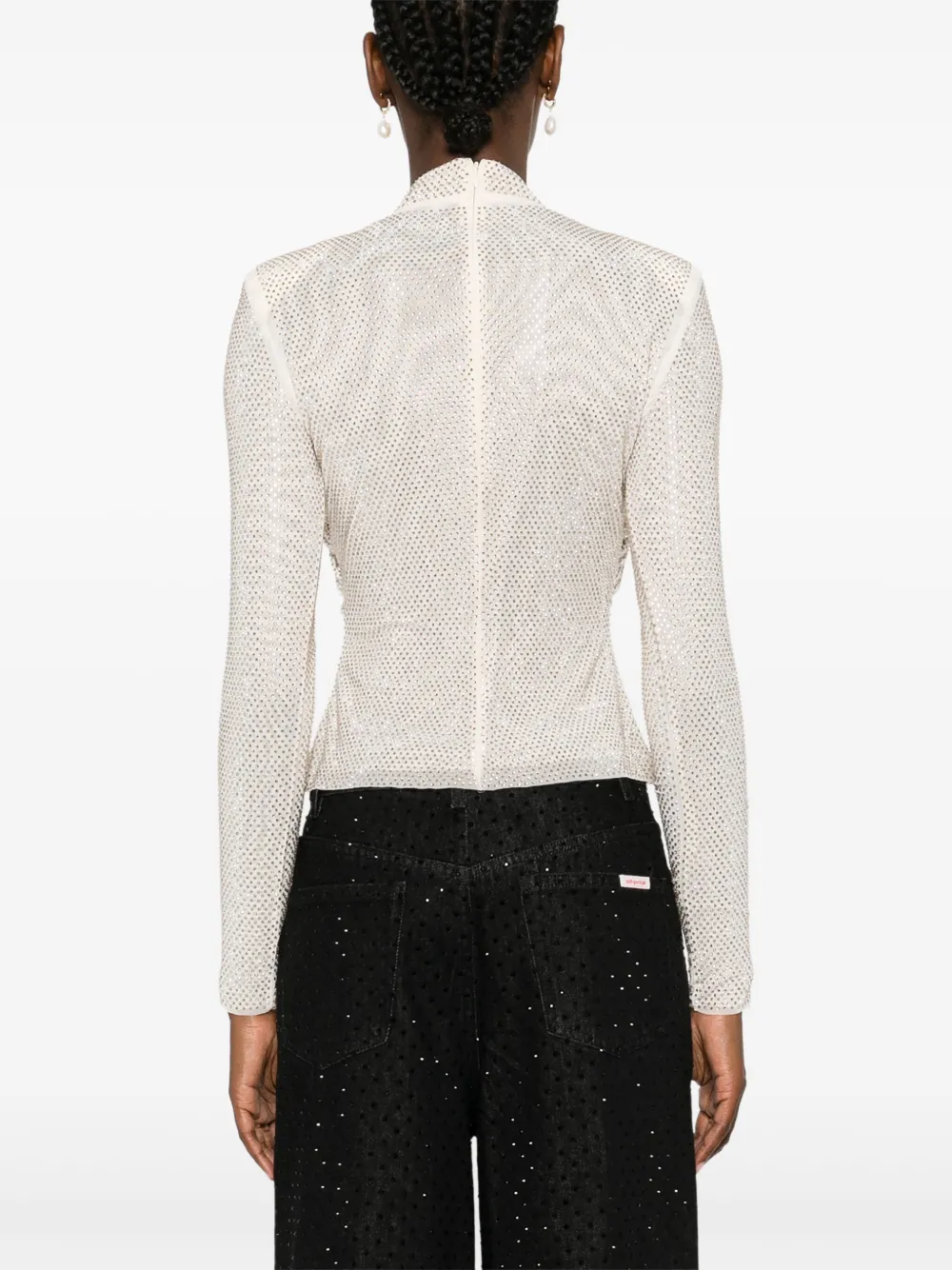 Self-Portrait Top verfraaid met stras Beige