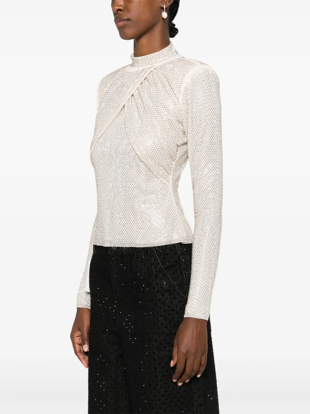 Self-Portrait Top verfraaid met stras Beige