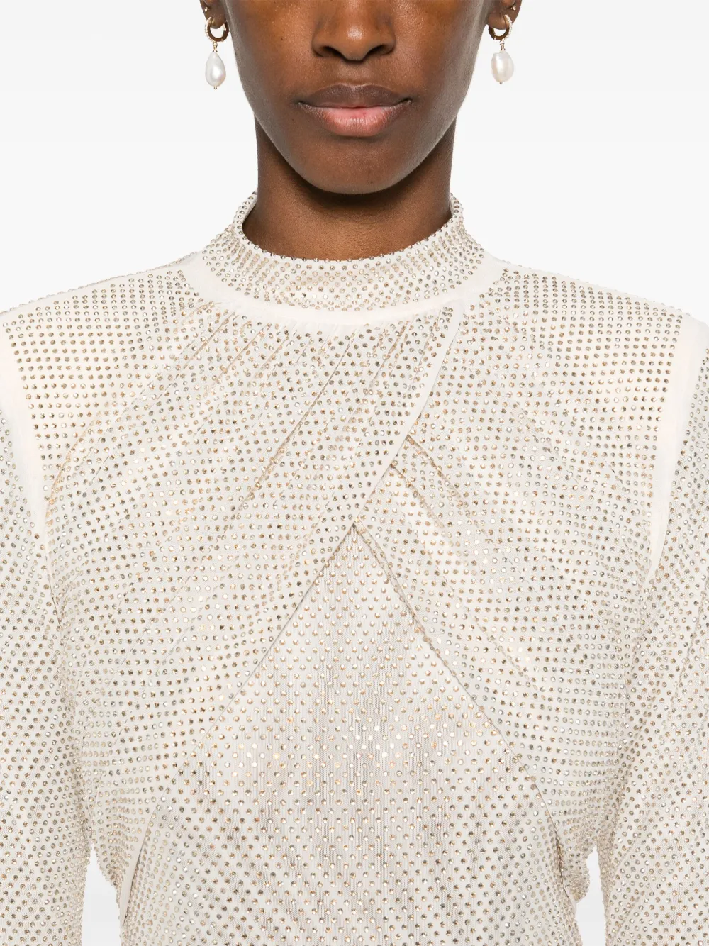 Self-Portrait Top verfraaid met stras Beige