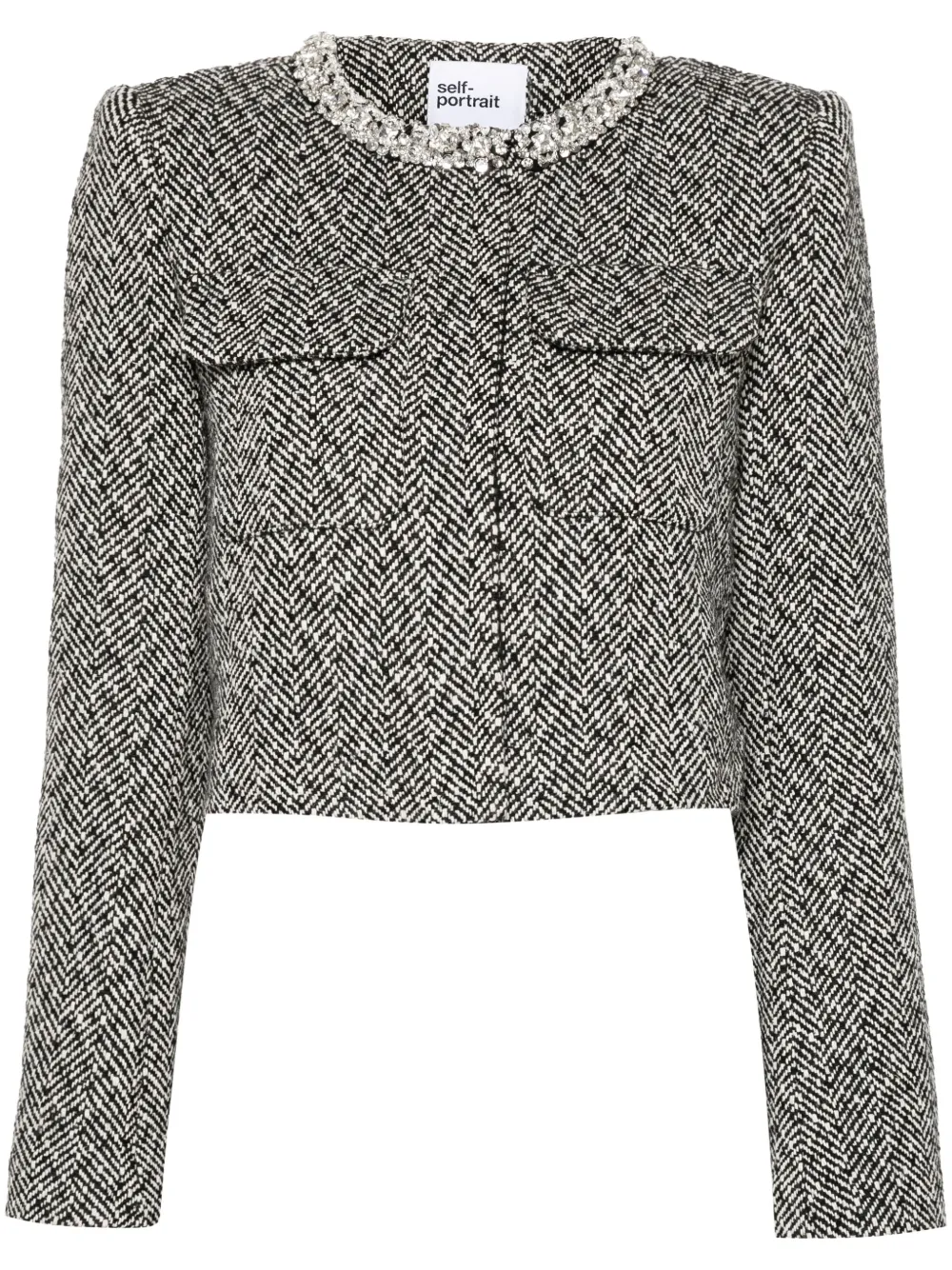 Black and white herringbone jacket sale