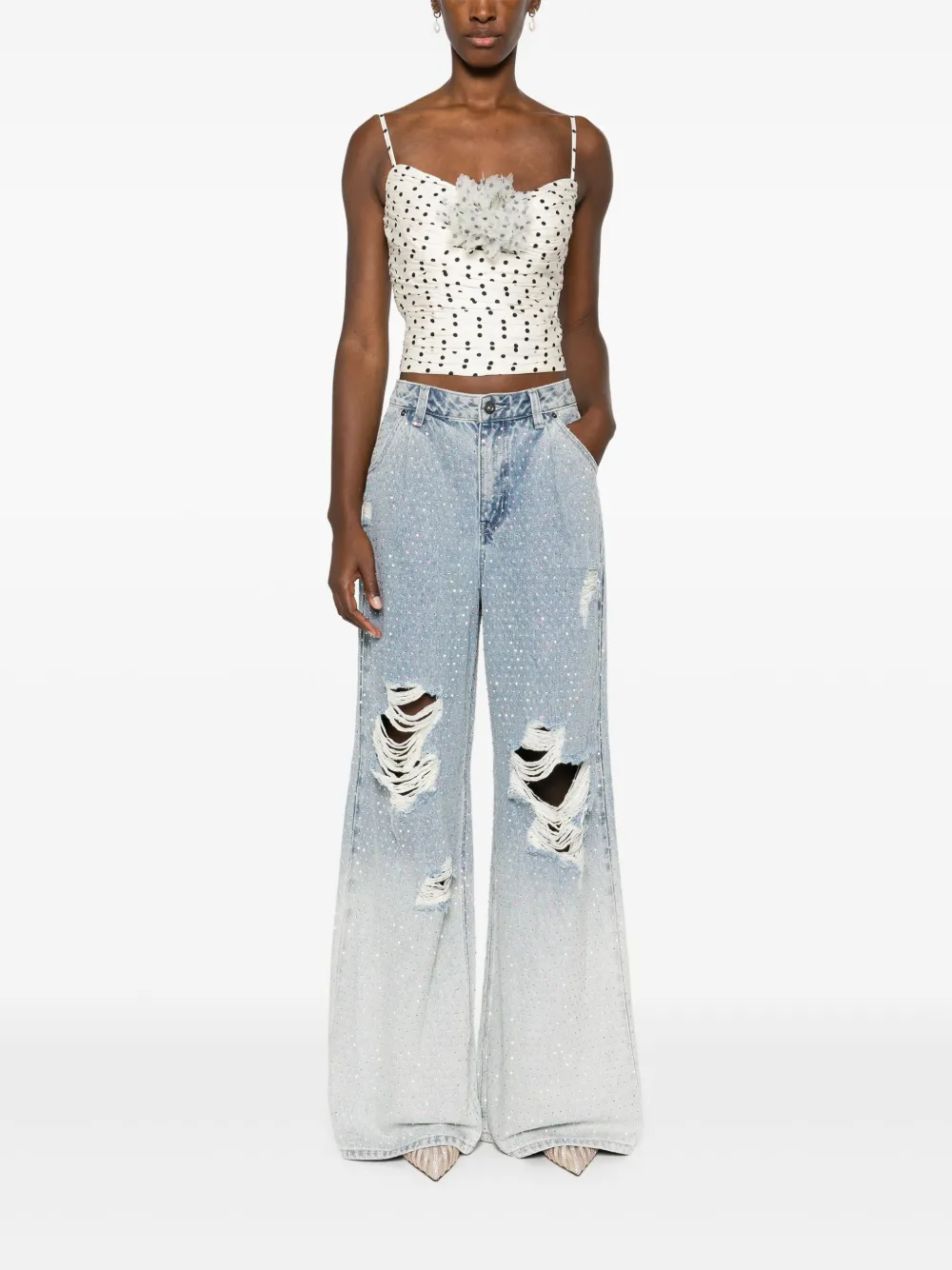 Self-Portrait Jeans verfraaid met stras - Blauw