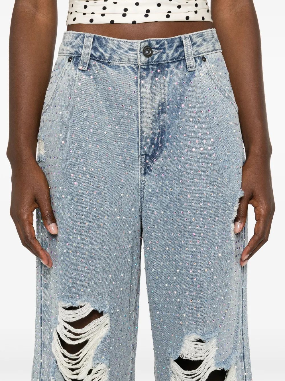 Self-Portrait Jeans verfraaid met stras Blauw