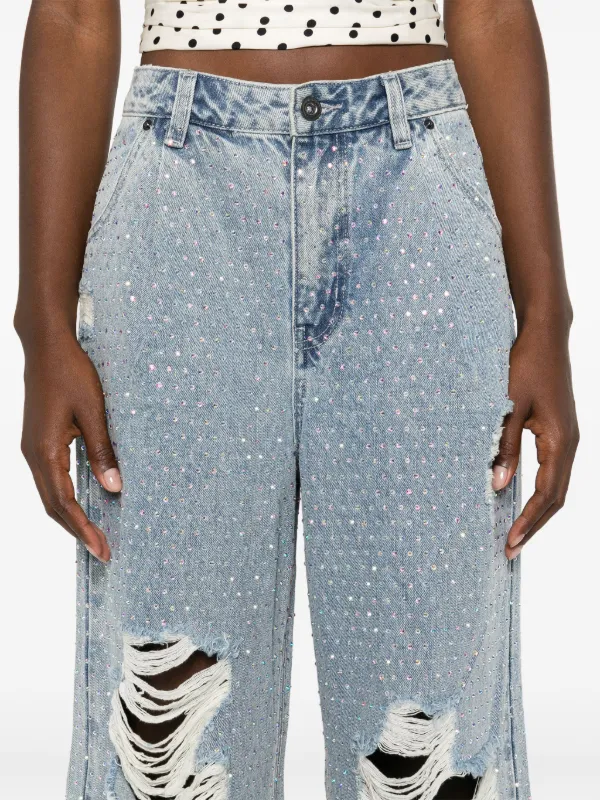 Self-Portrait rhinestone-embellished Jeans | Blue | FARFETCH