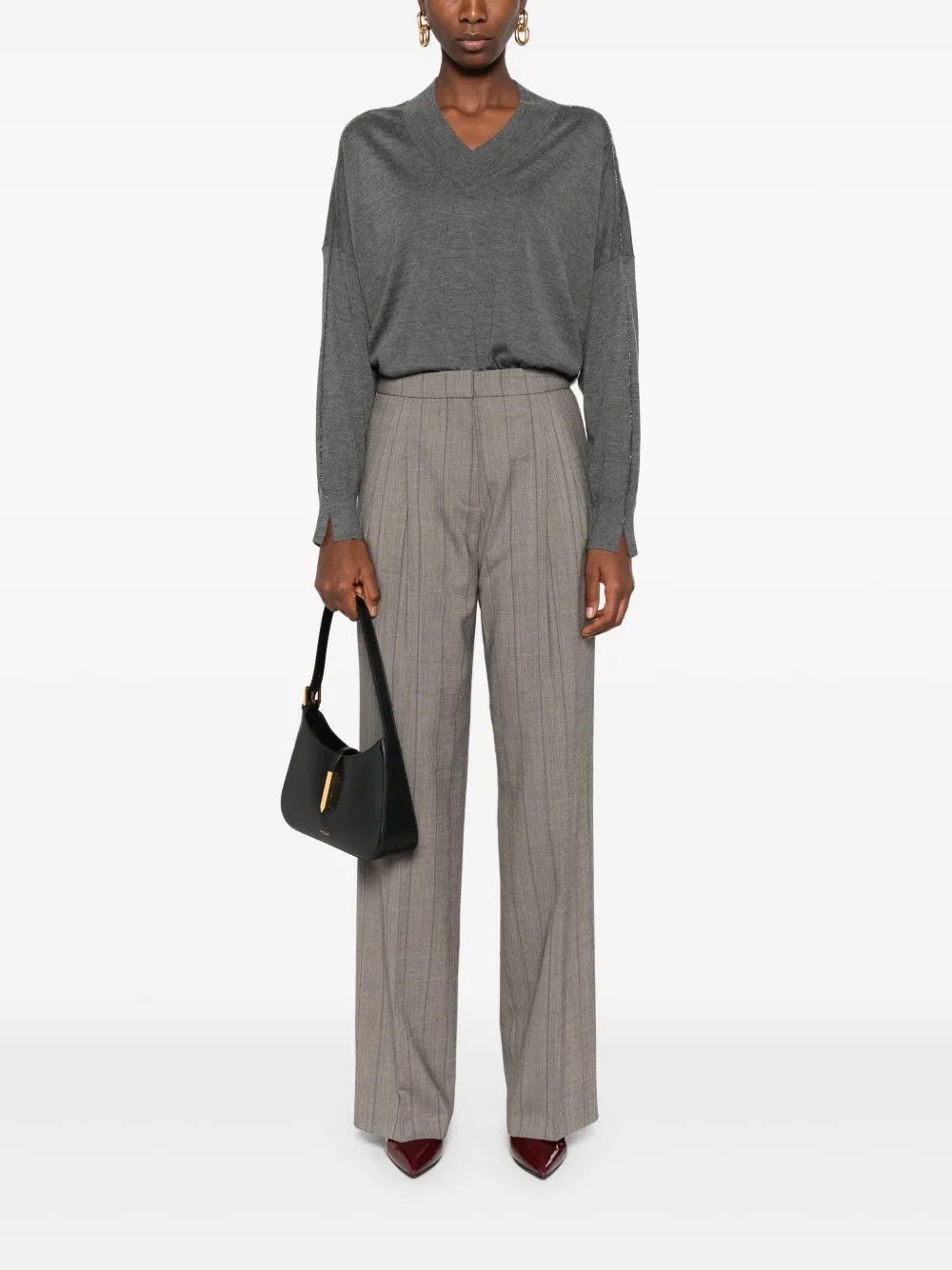 Brunello Cucinelli Monili-trim sweater - Grijs