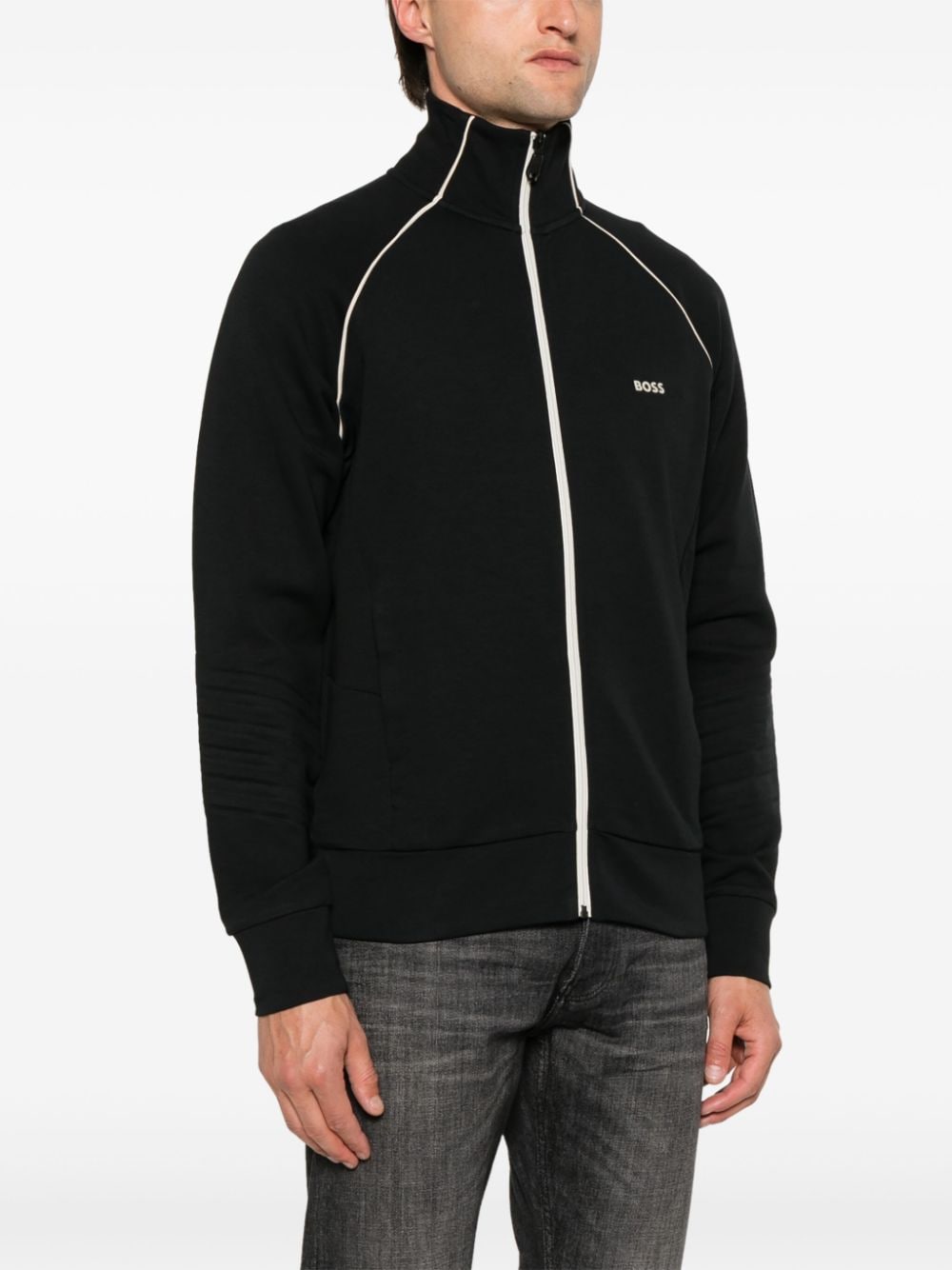 Shop Hugo Boss Piped-trim Detail Track Jacket In Schwarz