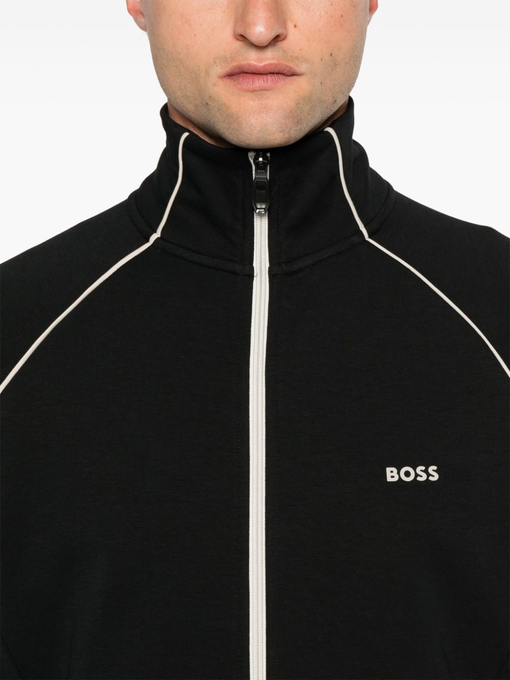 Shop Hugo Boss Piped-trim Detail Track Jacket In Schwarz