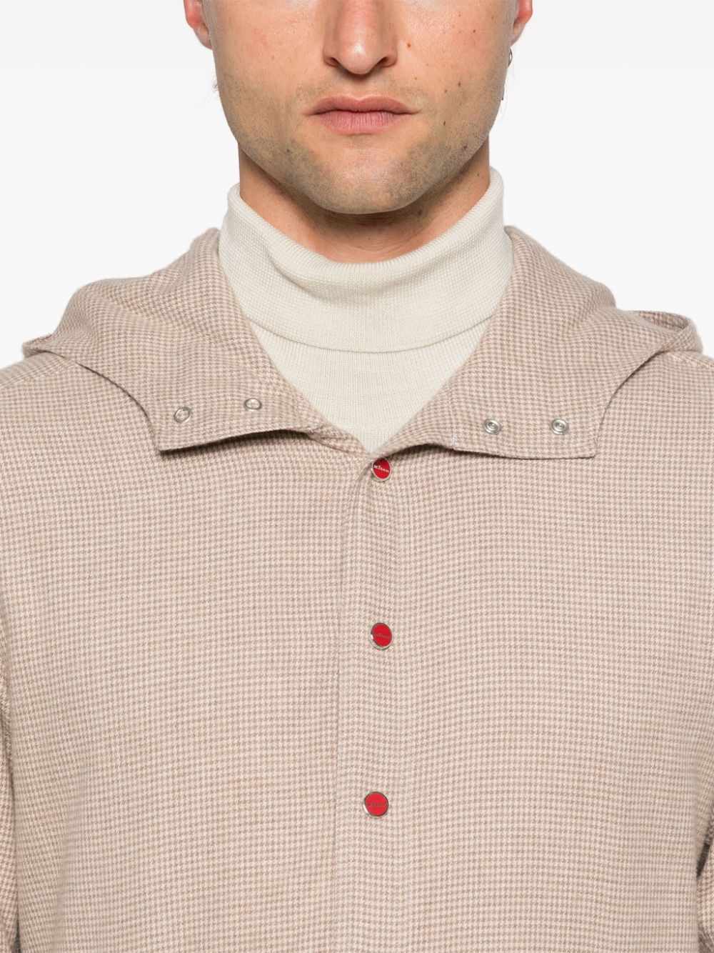 Kiton Hoodie met pied-de-poule print Beige