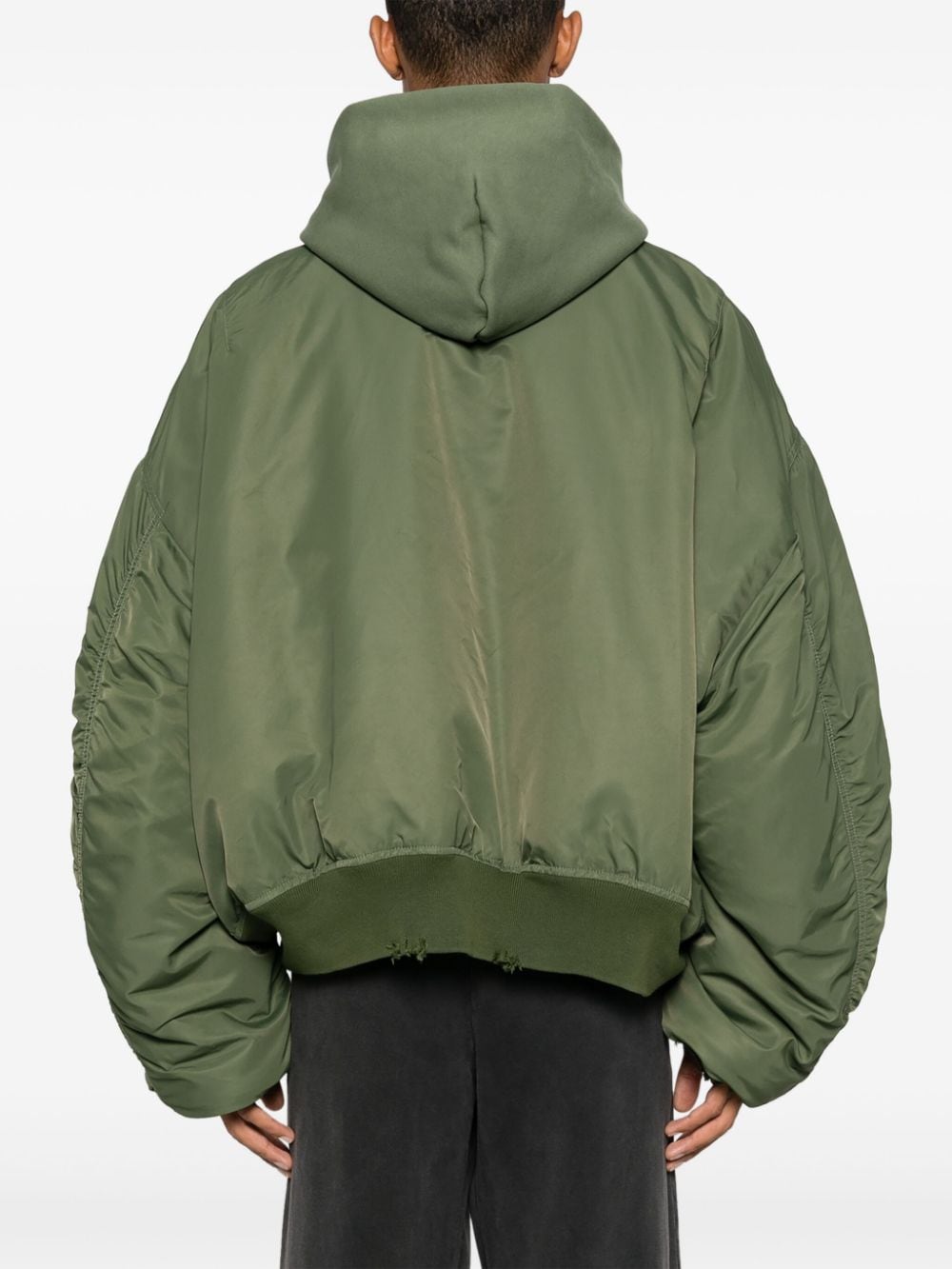 Shop Balenciaga Distressed Bomber Jacket In Green