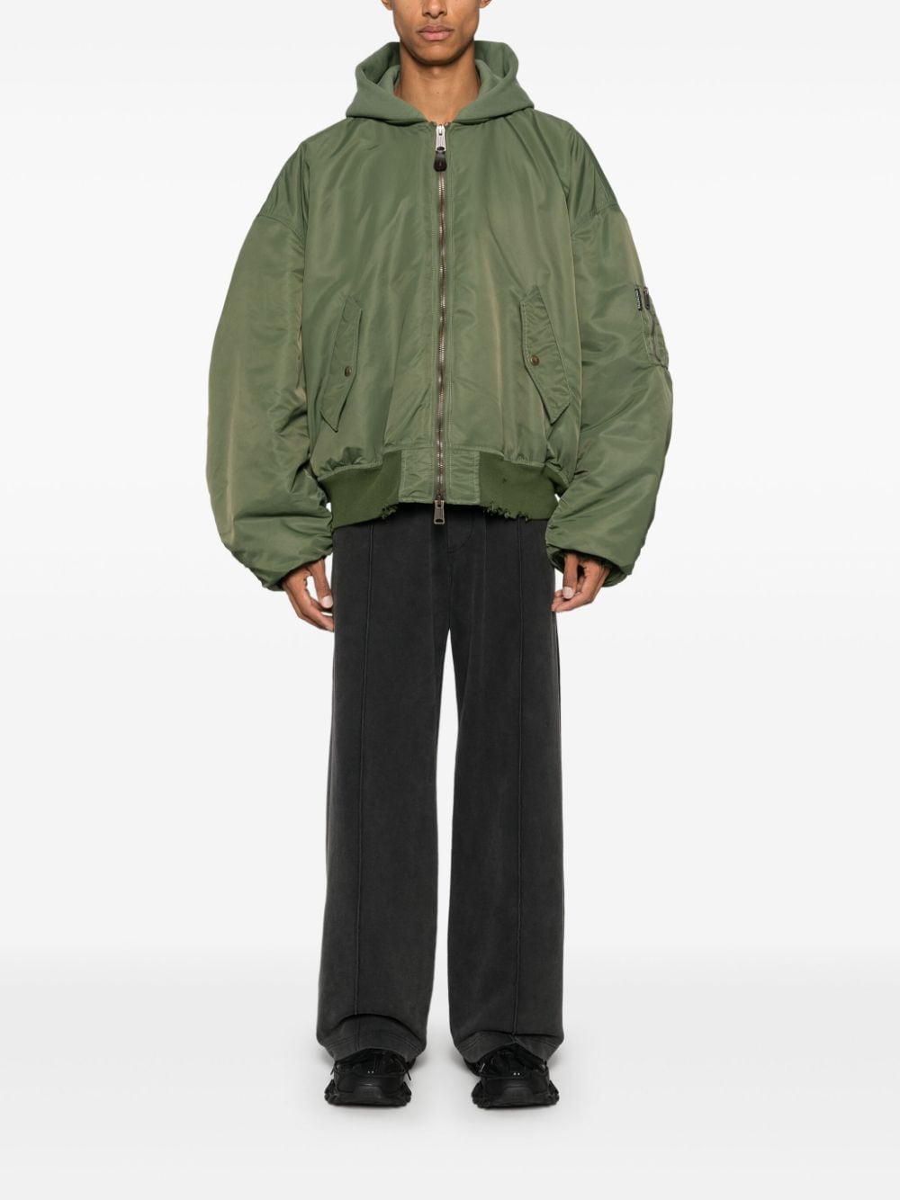 Shop Balenciaga Distressed Bomber Jacket In Green