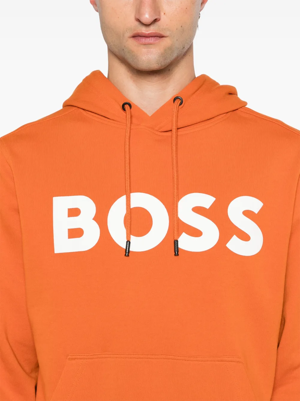 BOSS Hoodie van badstof met contrasterend logo Oranje