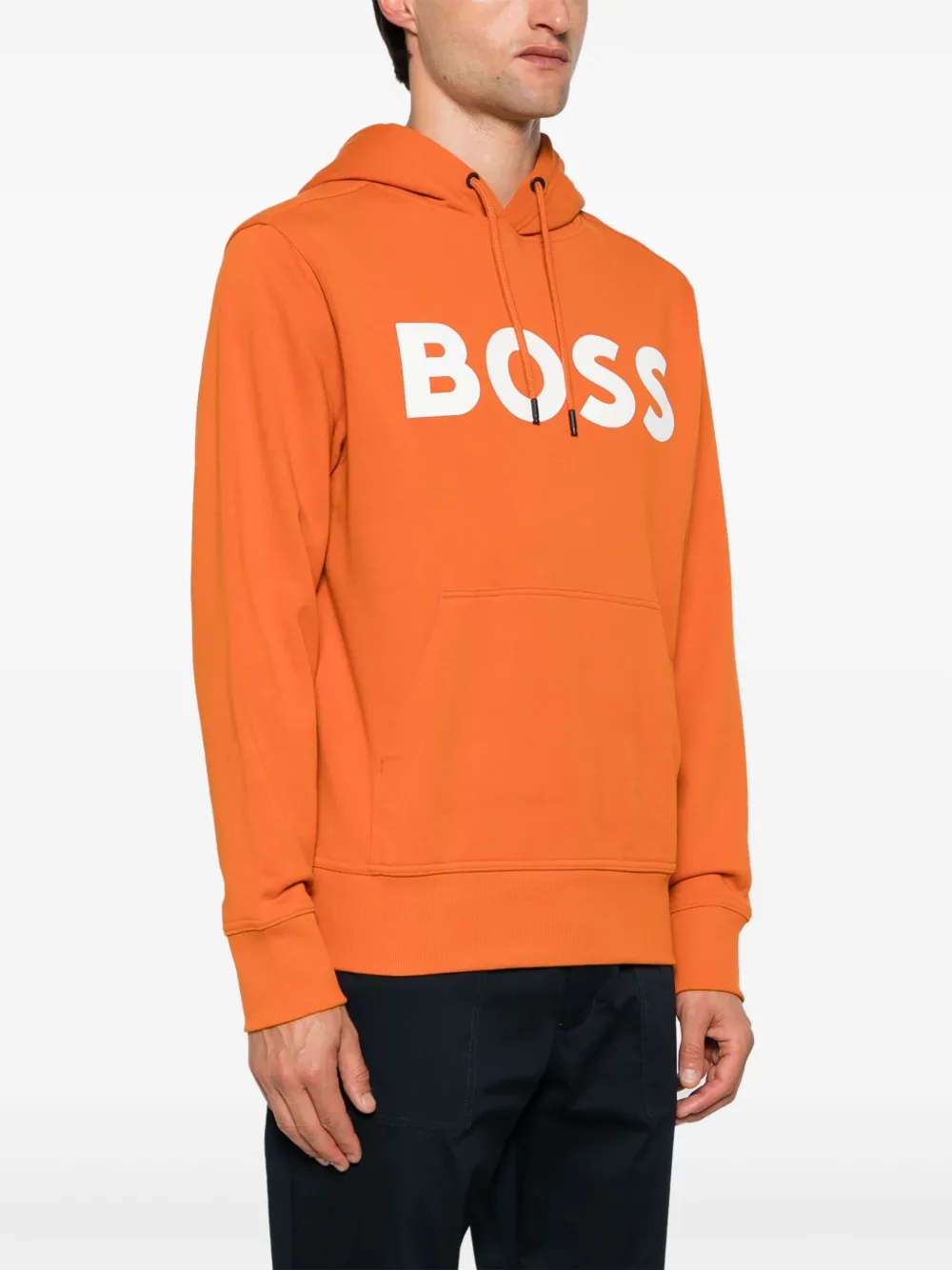 BOSS Hoodie van badstof met contrasterend logo Oranje