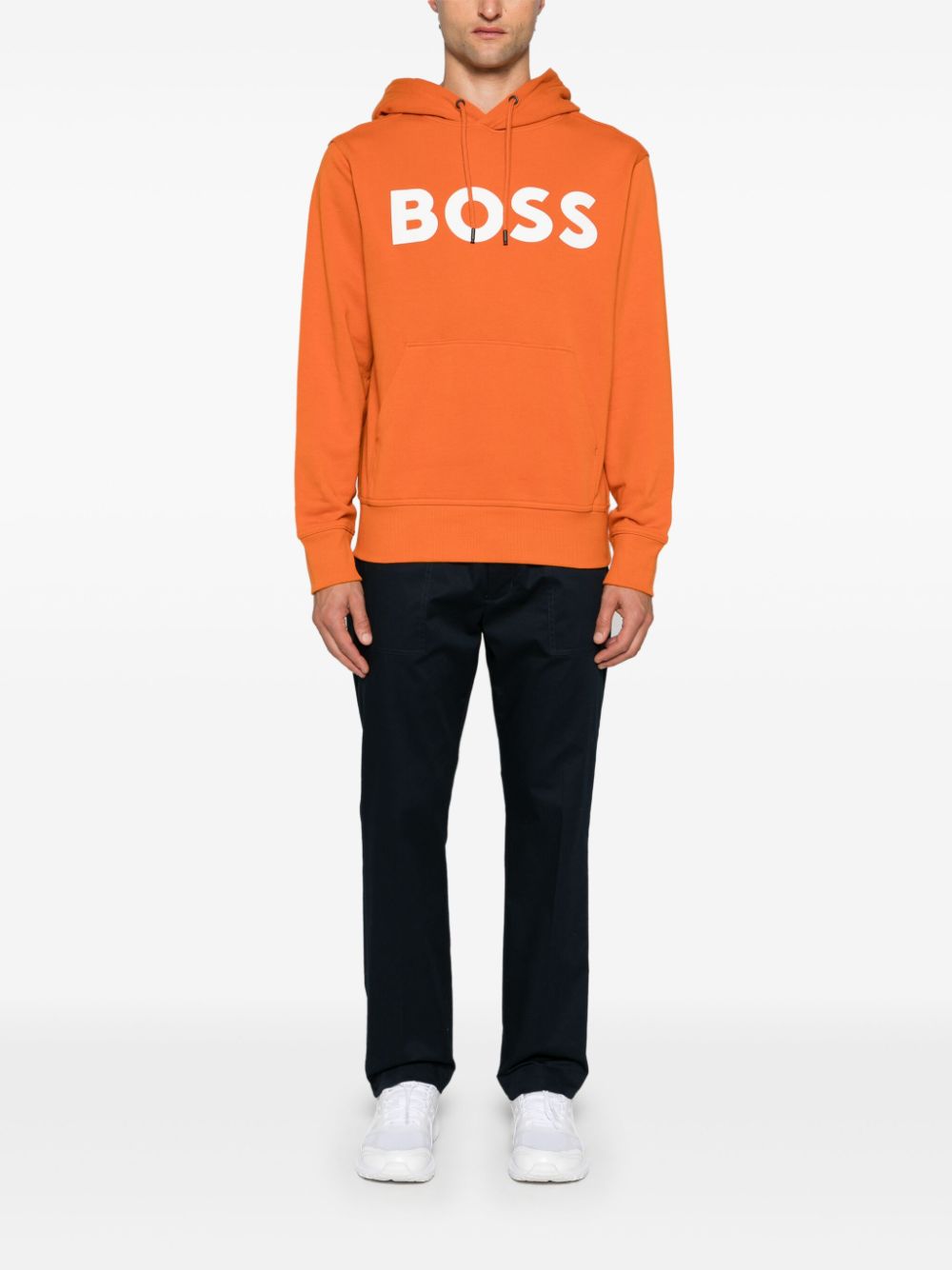 BOSS contrast-logo cotton-terry hoodie - Oranje