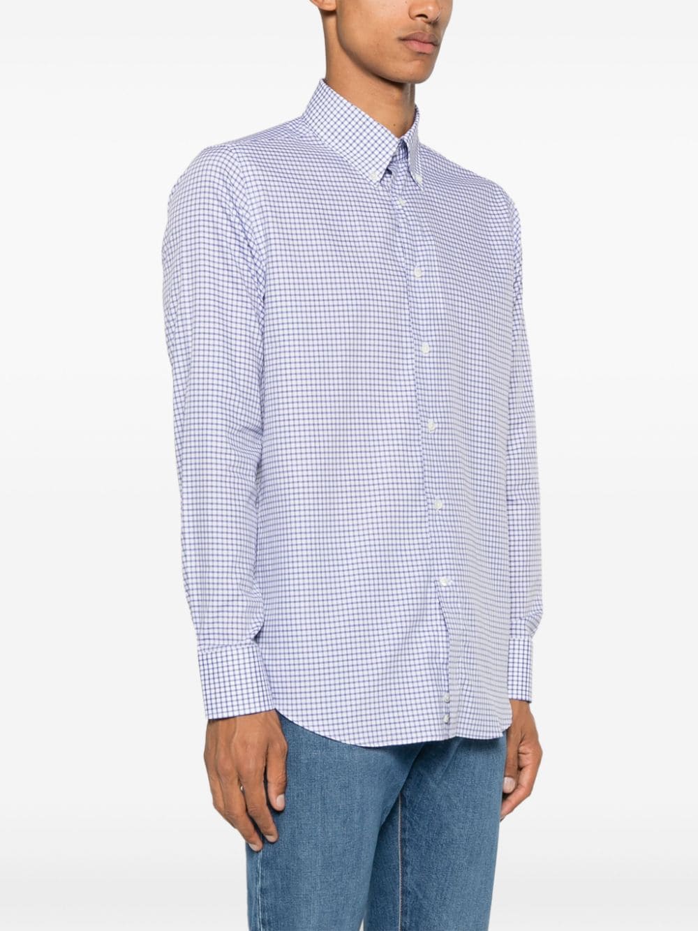 Shop Canali Gingham-check Shirt In Blue