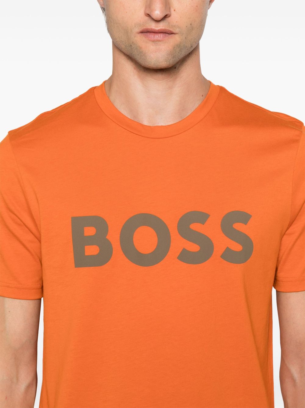 Shop Hugo Boss Rubber Logo Cotton T-shirt In Orange