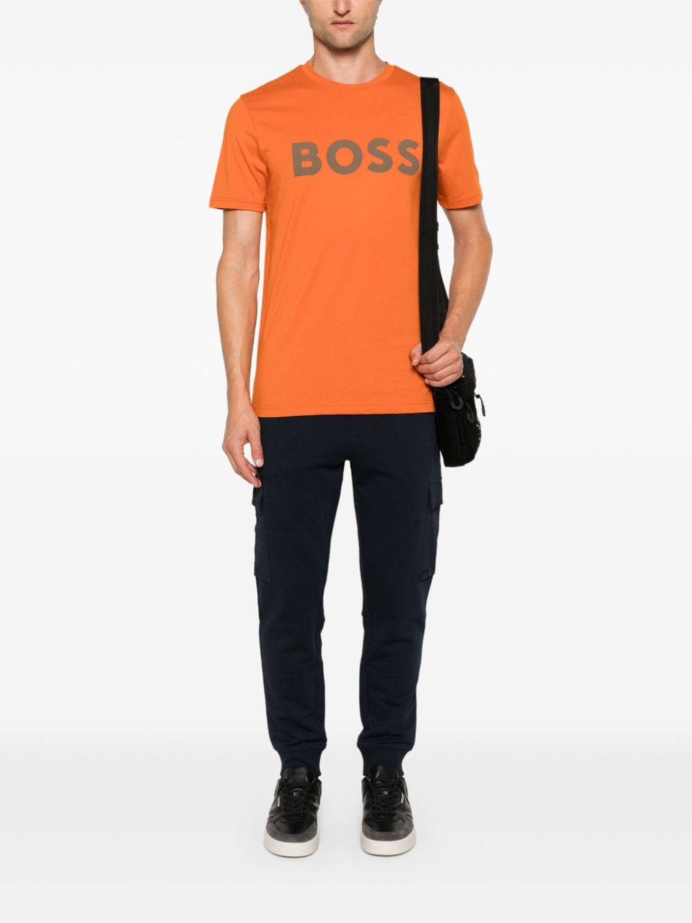 Shop Hugo Boss Rubber Logo Cotton T-shirt In Orange