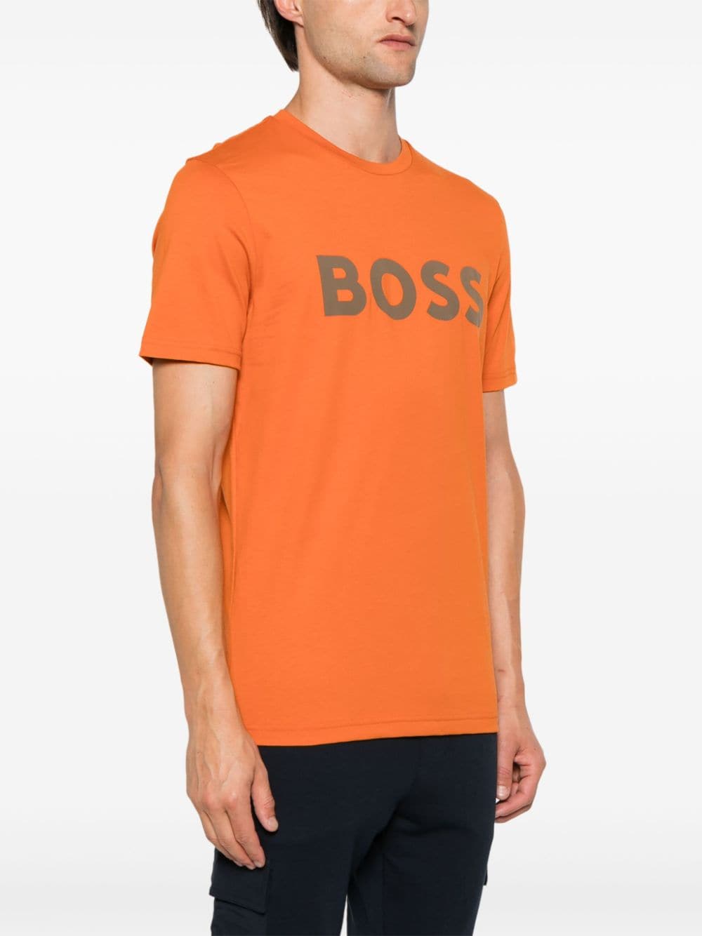 Shop Hugo Boss Rubber Logo Cotton T-shirt In Orange