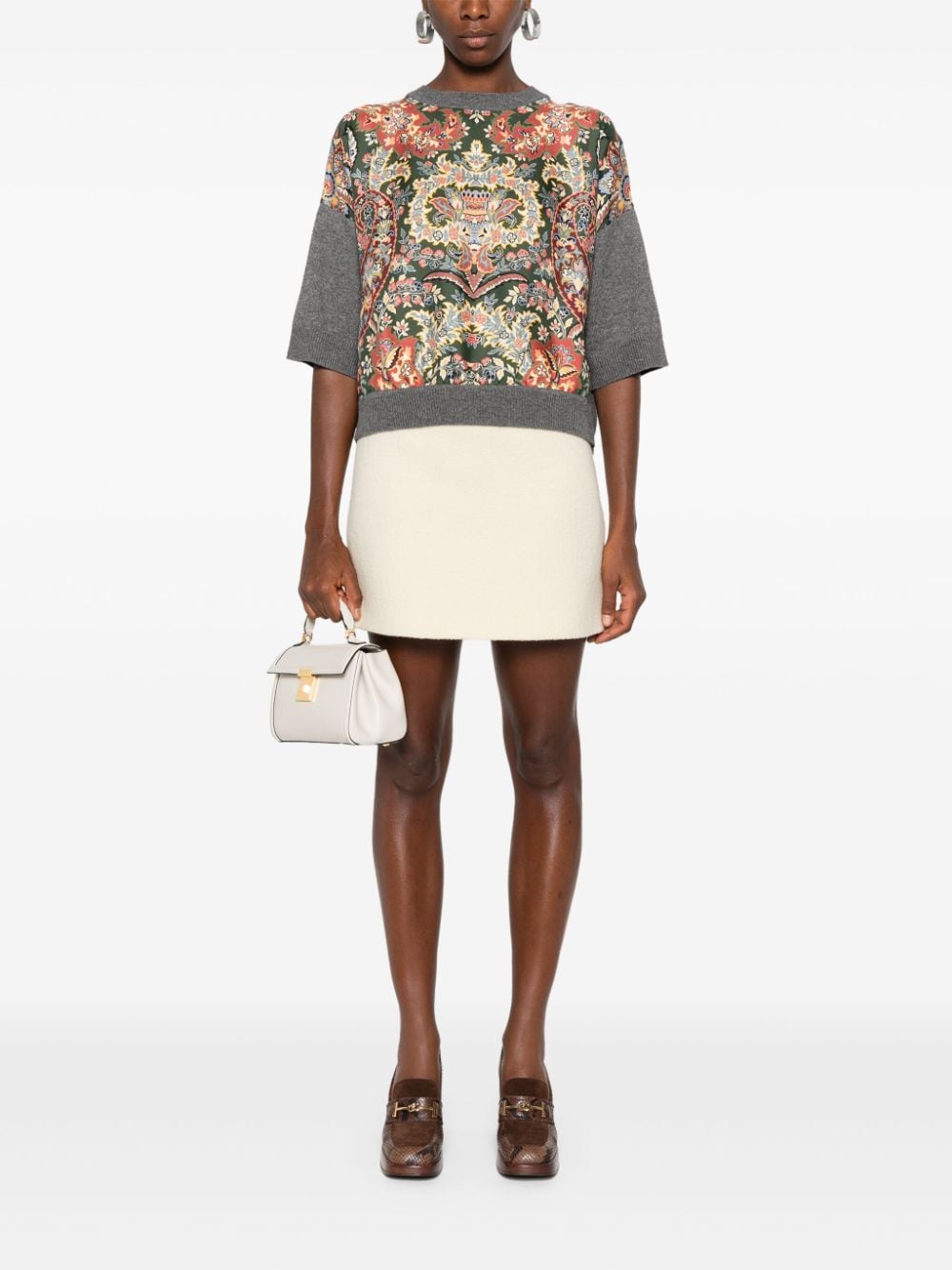 Shop Etro Floral-print Sweater In Grey