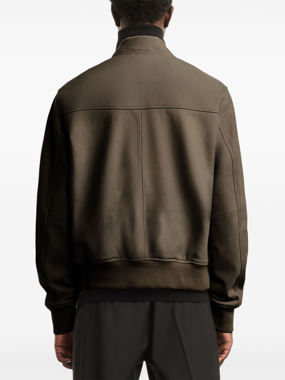 Shop Hogan Leather Bomber Jacket In Braun