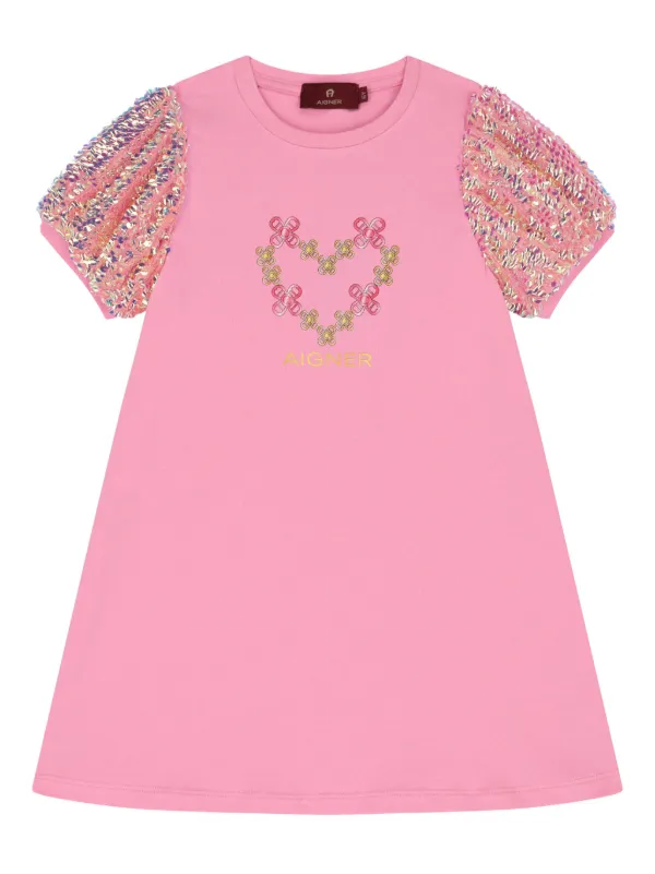 Aigner Kids sequinned-sleeve logo-print Dress Pink FARFETCH BH