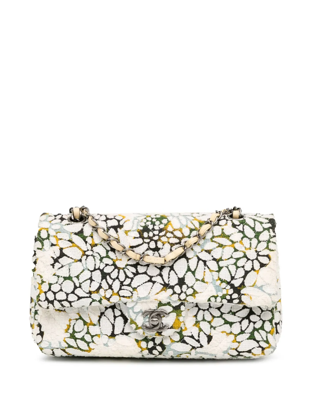 CHANEL Pre-Owned 2015-2016 Medium Classic Chevron Tweed Floral Double Flap shoulder bag | White | Image 1