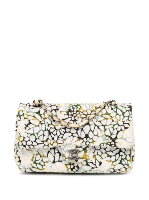 CHANEL Pre-Owned شنطة كتف كلاسيكية شيفرون تويد متوسطة بزهور وقلاب مزدوج 2015-2016