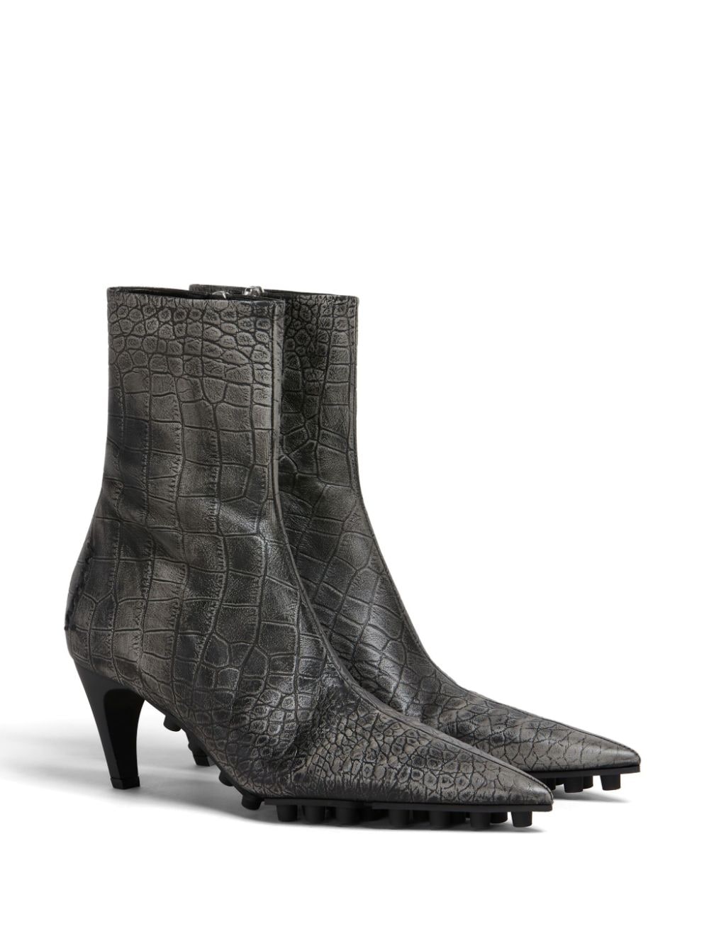 Marni Spike crocodile-effect leather boots - Zwart