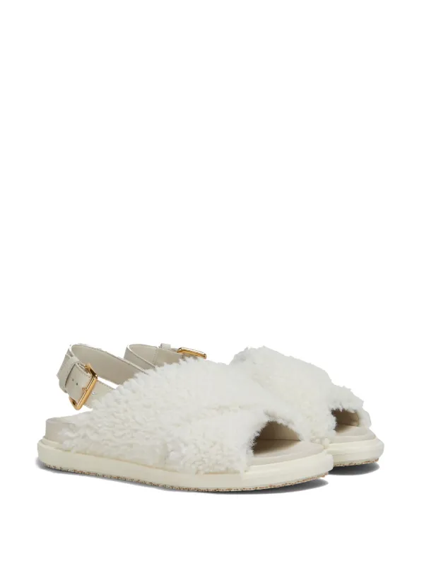 関税送料無料【MARNI】WHITE LEATHER FUSSBETT Marni Fussbett Shearling Sandals | White | FARFETCH