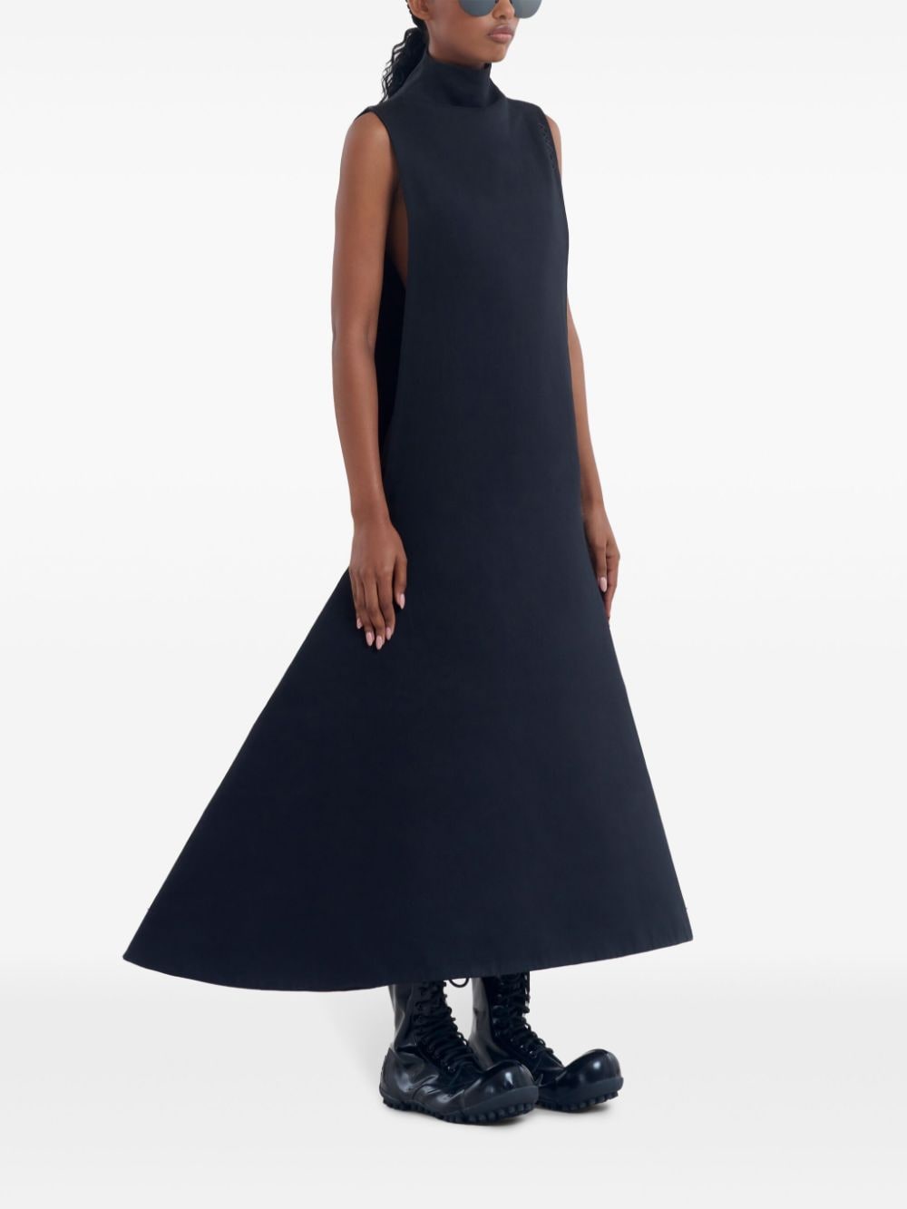 Shop Marni Cotton Cady Flared Dress In Black