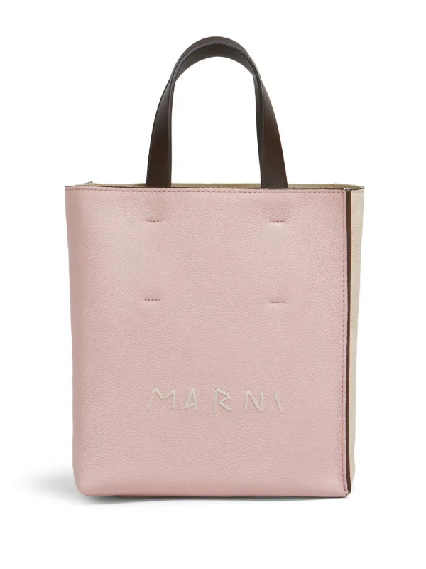 トートバッグ MARNI Skin Pink Leather Small Museo Handbag Museo Soft Mini Bag in light pink and beige leather with