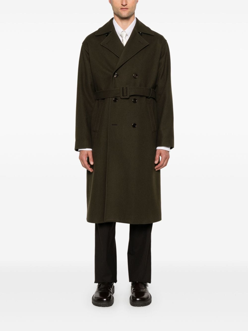 Shop Lardini Double-breasted Coat In Green