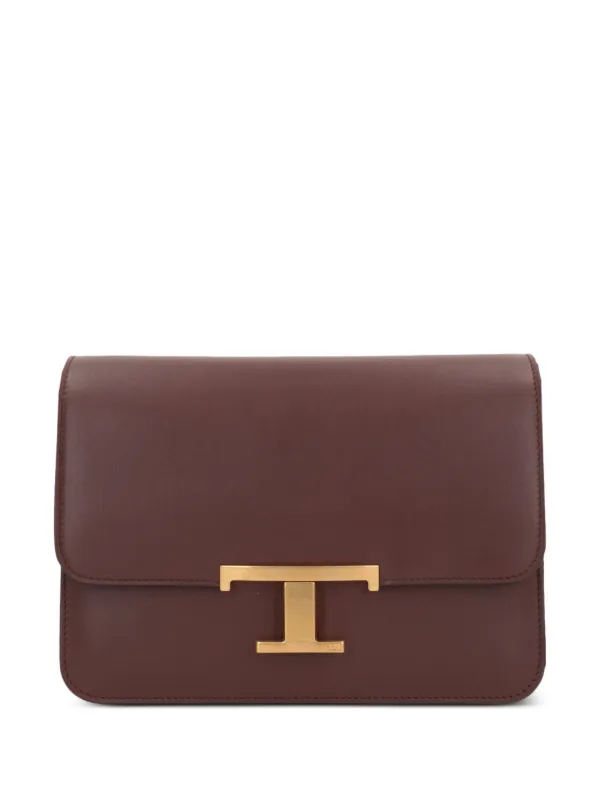 TOD'S＊T Timeless Crossbody Bag Mini ショルダーバッグ＊送込 Woman BROWN T Timeless Crossbody Bag in Leather Mini