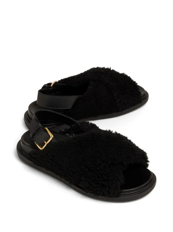 ■MARNI■ Shearling Pursebet Sandals Black SBMS004601LM07100 Marni Fussbett Shearling Sandals | Black | FARFETCH