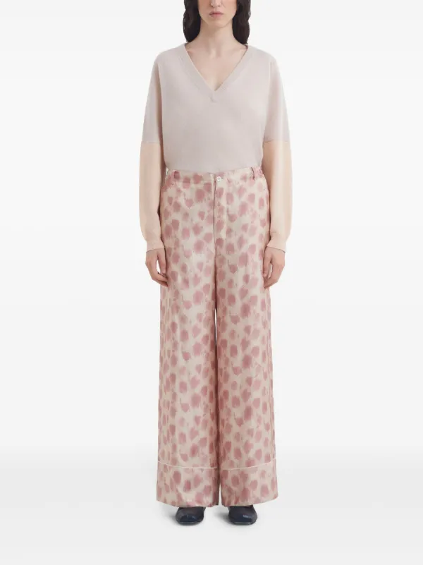 ☆MARNI☆ Dillies プリント・シルクワイドパンツ♪ ホワイト ライトブルー Dillies プリント シルク製パジャマ