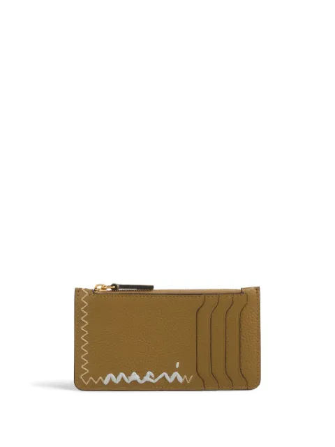 Marni logo-embroidered leather card case