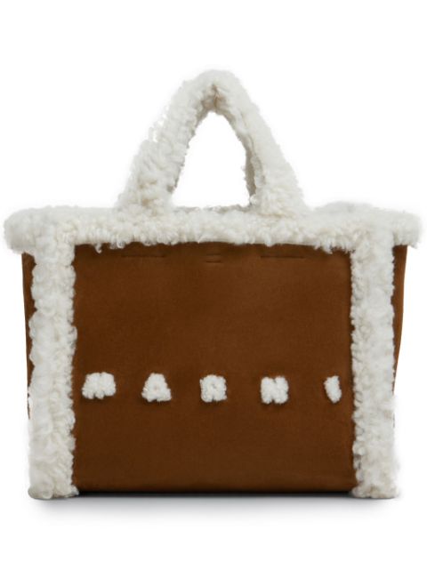 Marni shearling-trim tote bag Women