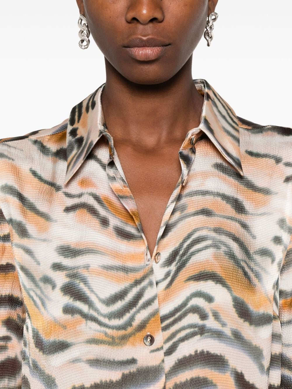 Shop Twinset Tiger-print Shirt In Neutrals