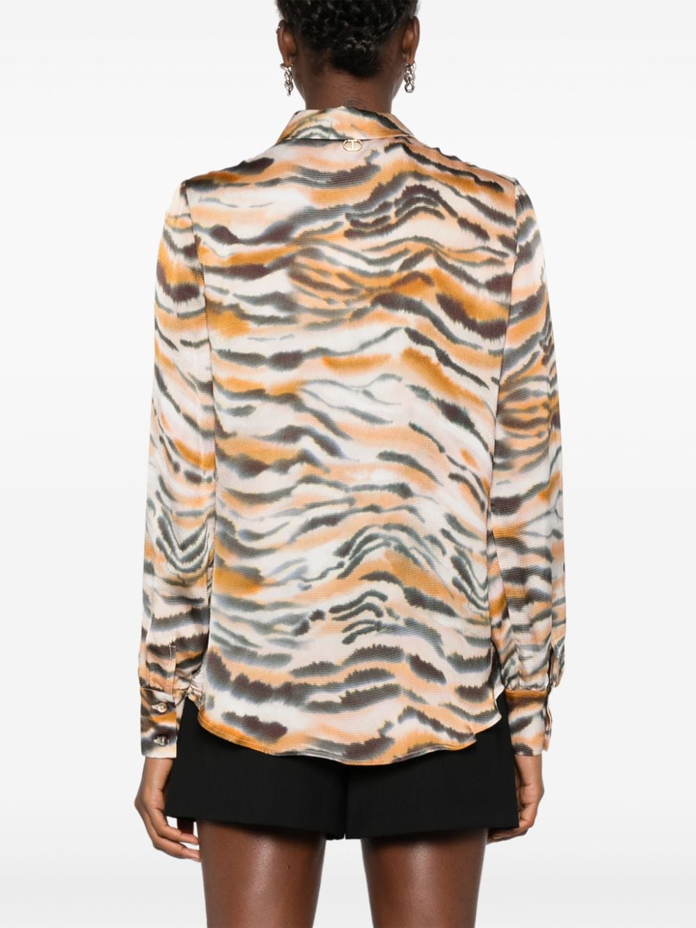 Shop Twinset Tiger-print Shirt In Neutrals