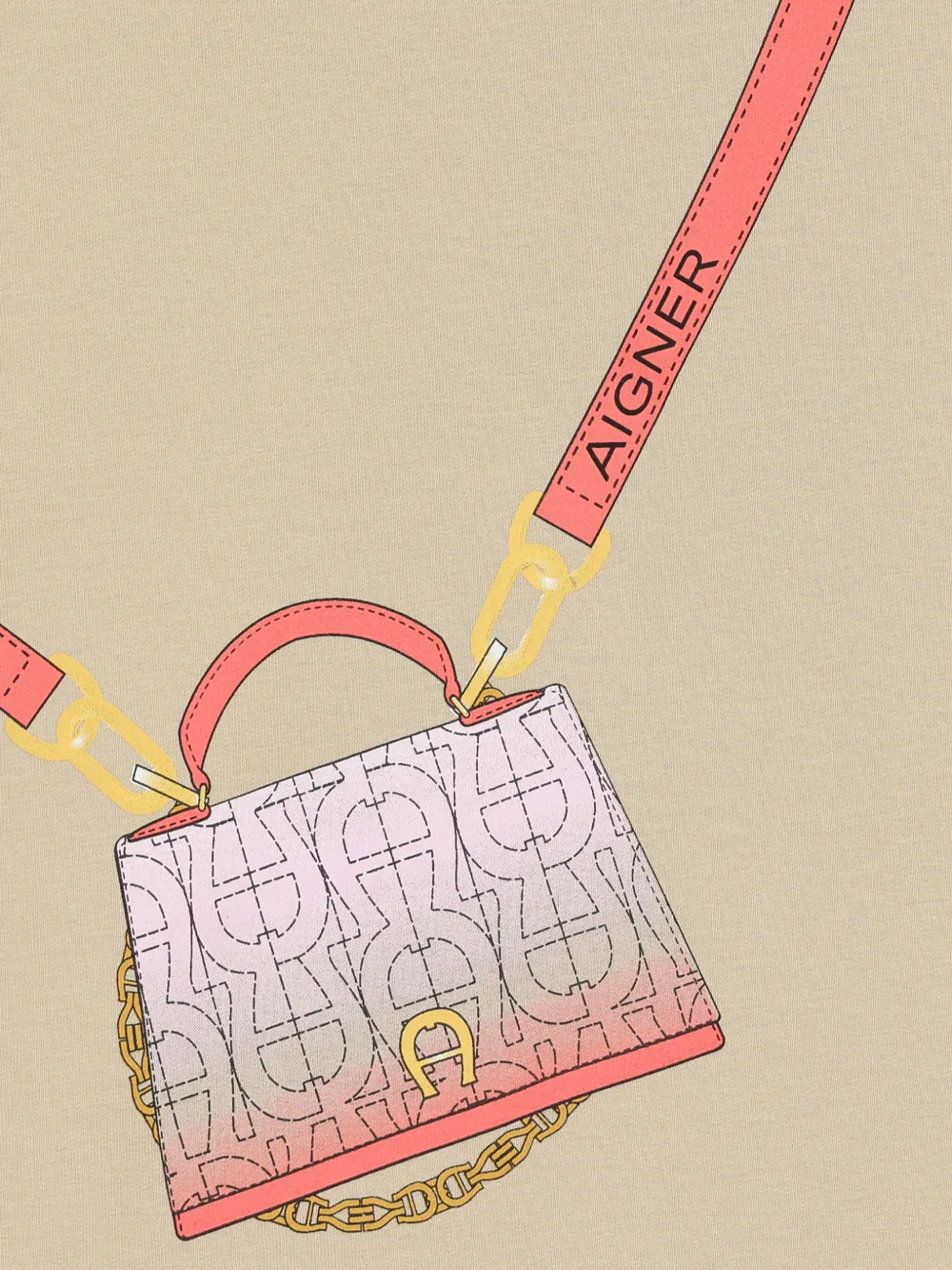 Aigner Kids Jurk met ruchemouwen en tassenprint Beige