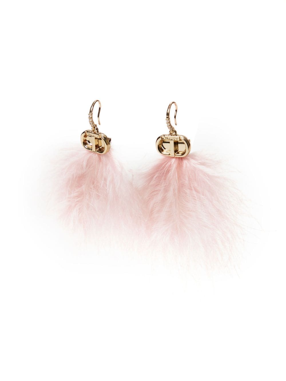 Shop Twinset Oval T Feather Earrings In Gold