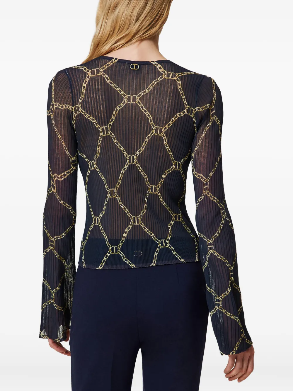 Twinset Chain-print Flared-sleeve Sweater In Blue