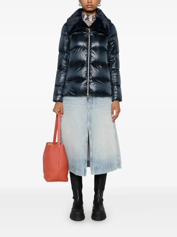 Herno Piumino Con Collo In Finta Pelliccia Blu FARFETCH IT