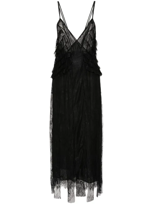 chinese dress ladies Long Lace Dress with Flounce and Slit