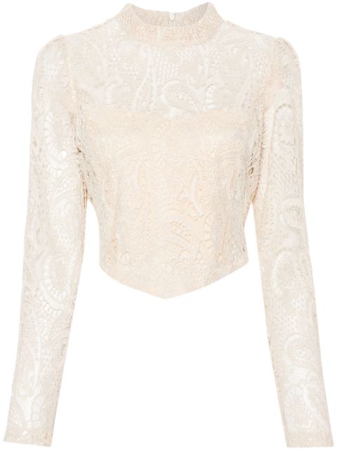 macramé-lace cropped blouse