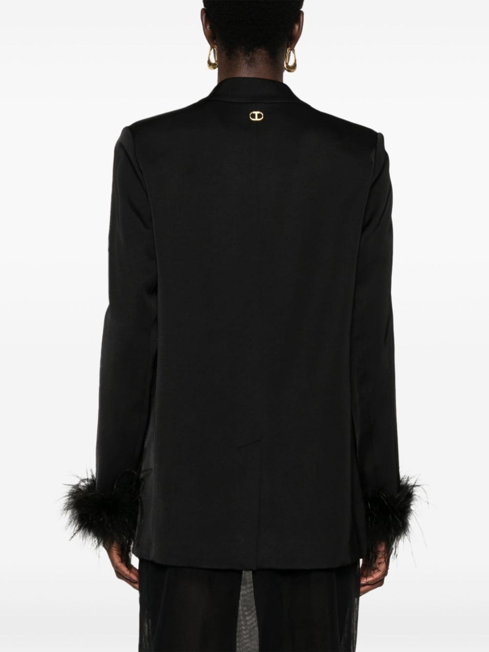 Shop Twinset Feather-trim Satin Blazer In Black